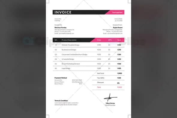 Modern Pink Accent Professional Service Invoice Template