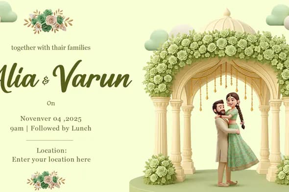 Sage Green Floral 3D Indian Wedding Invitation Template