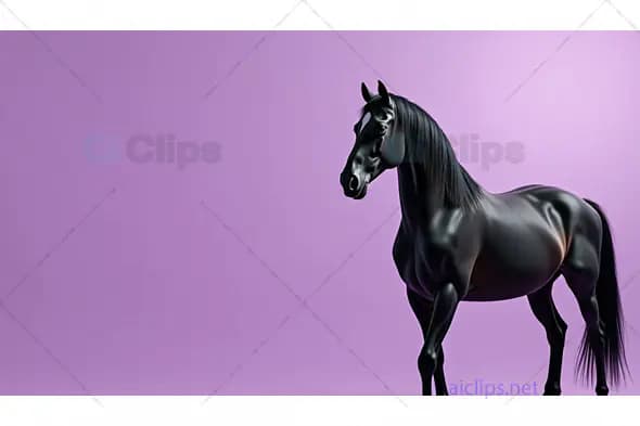 Elegant Black Horse Against Lavender Background