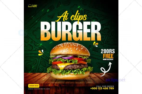 Burger Advertisement Banner PSD Template