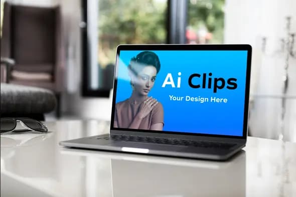 Indoor Realistic Reflection Laptop Screen Mockup