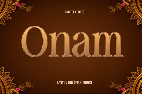 Elegant Gold Onam Text Effect with Mandala Frame