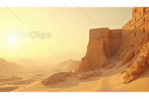 Ancient Desert Fortress at Sunset