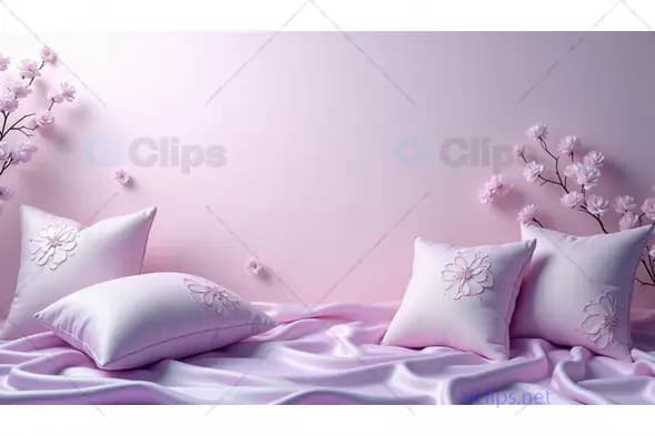 Soft Pink Floral Pillow Arrangement with Sakura Blossoms