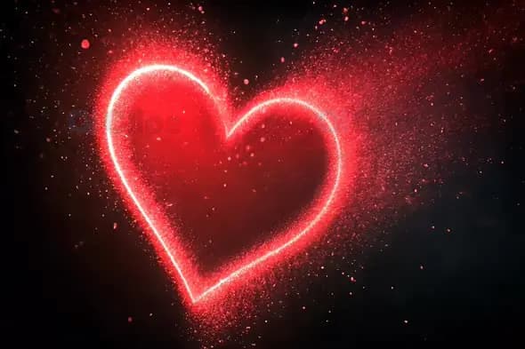 Fiery Glowing Heart with Sparkling Particle Trail