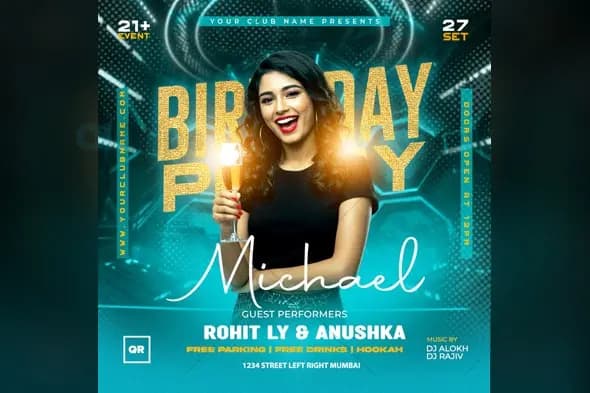 Modern Club Birthday Party Celebration Flyer Template