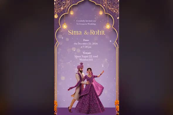Royal Purple 3D Indian Wedding Invitation Template
