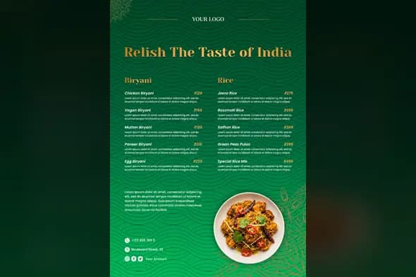 Elegant Indian Restaurant Biryani Menu Template