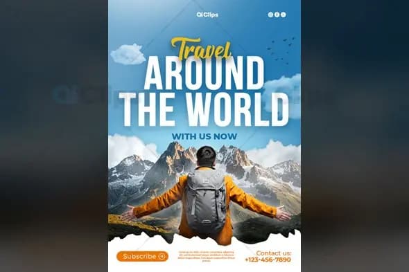 Mountain Adventure Travel Template with Backpacker
