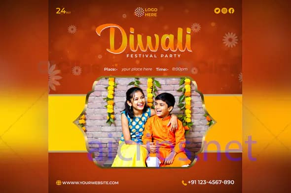 Diwali Festival Party Invitation PSD Template