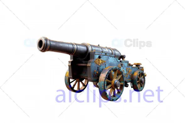 Decorative Vintage Cannon 3D Model with Blue and Gold Ornate Design