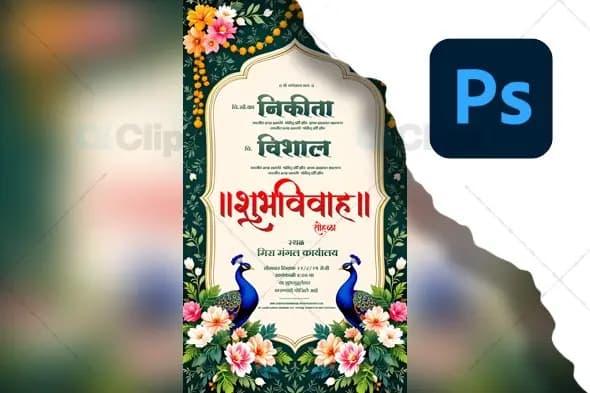 Traditional Indian Wedding Invitation PSD Template