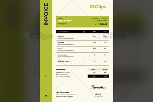Modern Lime Green Professional Invoice Template Design