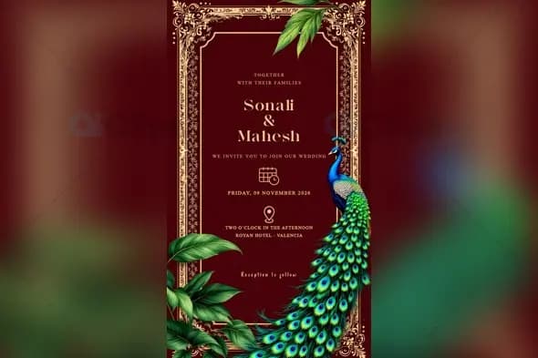 Royal Peacock beautiful Wedding Invitation PSD Template