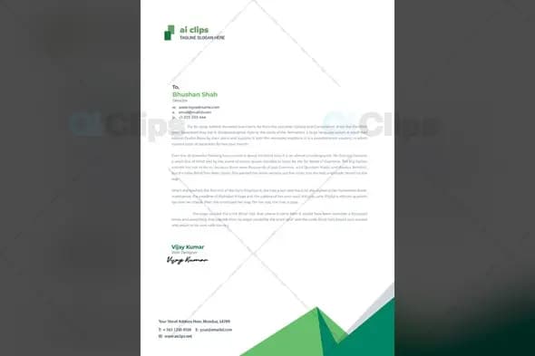 Modern Corporate Letterhead with Green Angular Design