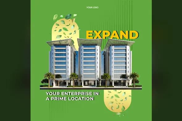 Green Corporate Office Complex Marketing Template