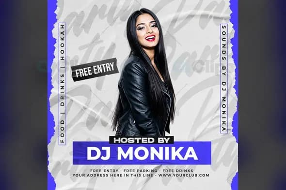 DJ Club Night Event Flyer Template with Blue Accent Design