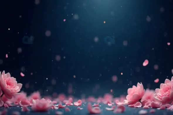 Pink Flower Petals Falling on Dark Elegant Background