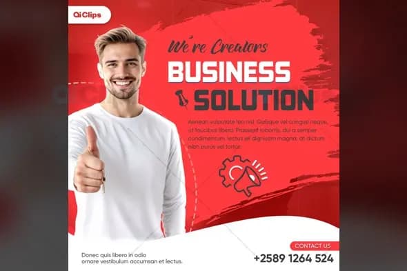Business Solution Social Media Template with Red Dynamic Design