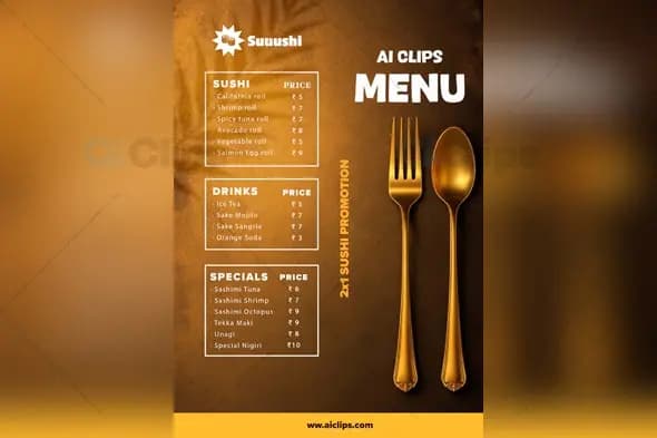 Elegant Sushi Restaurant Menu PSD Template