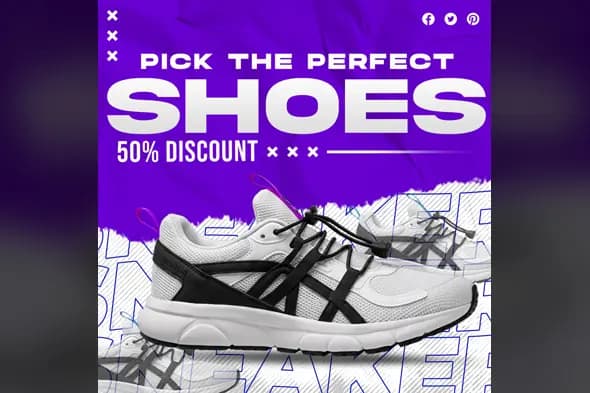 Modern Athletic Shoe Promotion on Purple Background