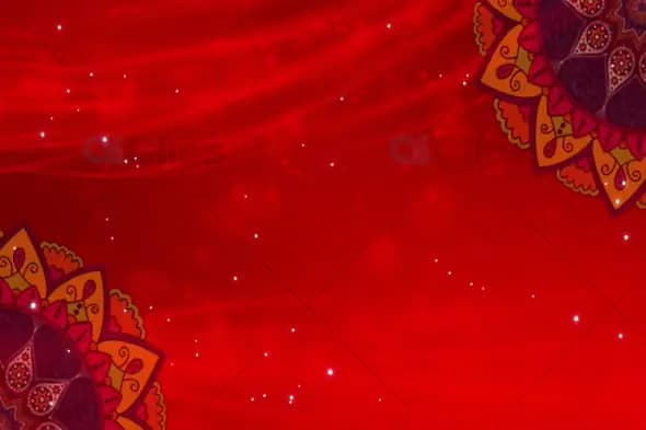 Red Festive Mandala Background with Sparkling Stars and Flowing Light
