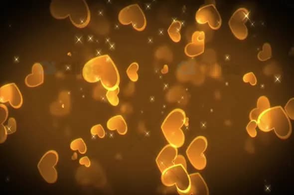 Glowing Floating Hearts with Sparkling Golden Background Animation