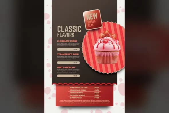 Dessert Menu PSD Template – Bakery & Cupcake Shop Flyer Design