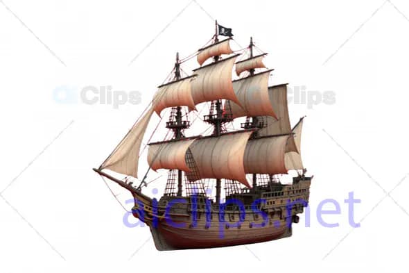 3D Model of an Authentic Pirate Ship with Detailed Rigging and Sails