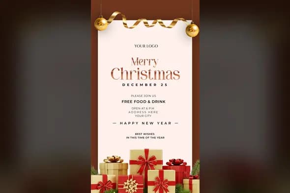 Golden Christmas Party Invitation Template