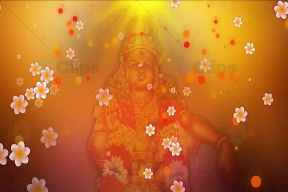 Hindu Goddess with Floating Flowers and Radiant Golden Light Animation