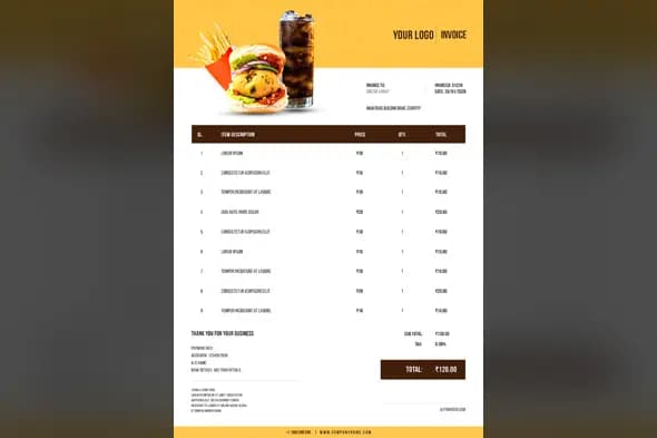 Fast Food Restaurant Invoice Template