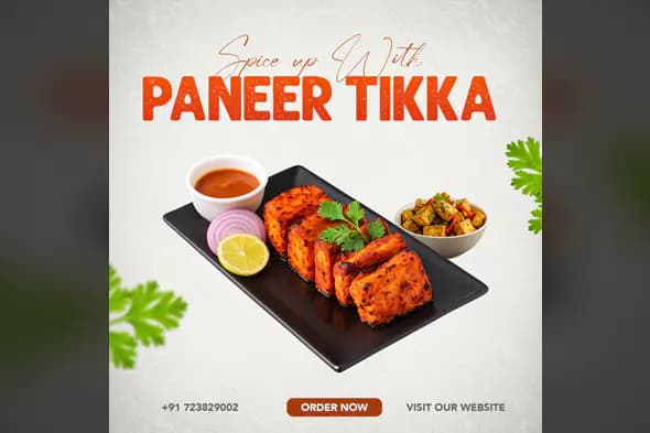 Enhanced Spicy Paneer Tikka Restaurant Ad Template