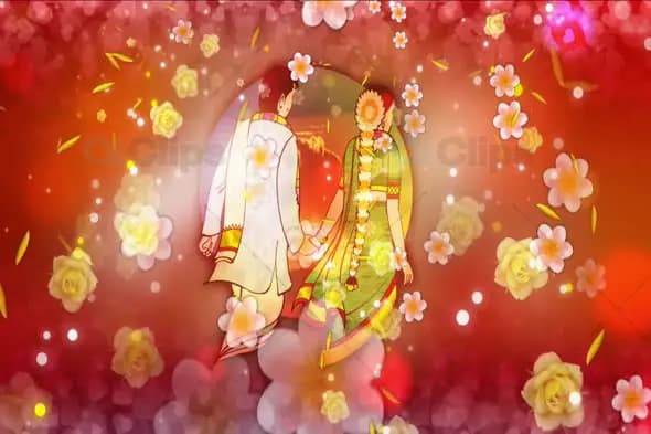 Traditional Indian Wedding Scene with Floating Flowers and Golden Petals Animation
