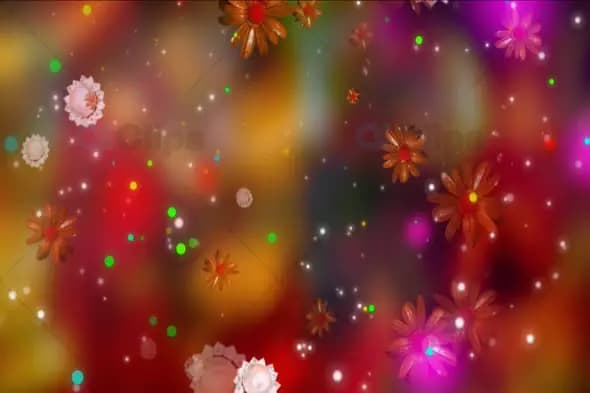 Floating Colorful Flowers with Glowing Light Particles Animation