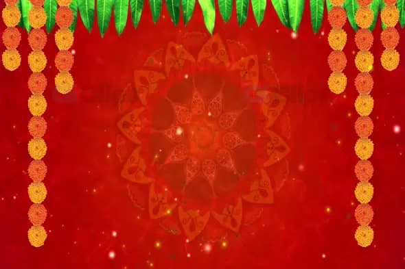 Red Mandala with Marigold Garlands and Leaves - Festive Celebration Motion Graphic