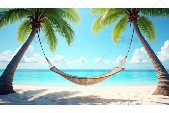 Hammock Between Palm Trees on a Tropical Beach