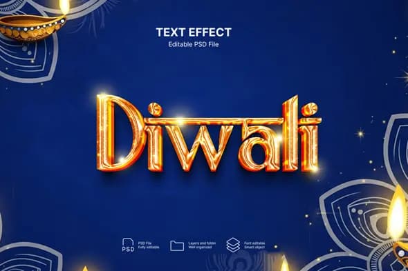 Premium Diwali Golden Text Template