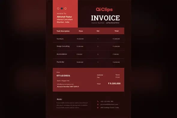 Dark Theme Invoice PSD Template – Professional Billing & Payment Design
