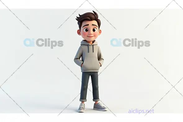 3D Cartoon Boy Character in Hoodie