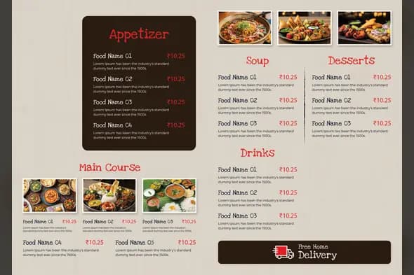 Restaurant Menu Design Template with Food Categories