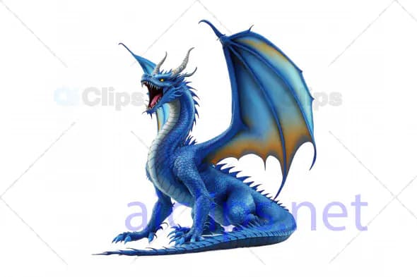 Majestic 3D Blue Dragon with Vibrant Scales and Outstretched Wings