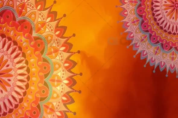 Colorful Mandalas on Glowing Orange Background - Festive Motion Graphic
