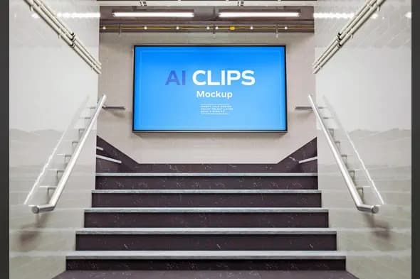 Subway Billboard Above Staircase Mockup