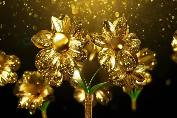 Golden Flowers with Sparkles - Luxurious Festive Animation