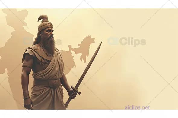 Ancient Indian Warrior with Sword and Map