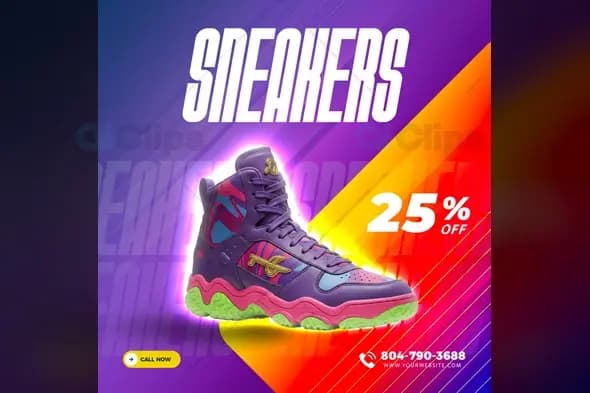 Vibrant Sneaker Sale Social Media Template with Gradient Background
