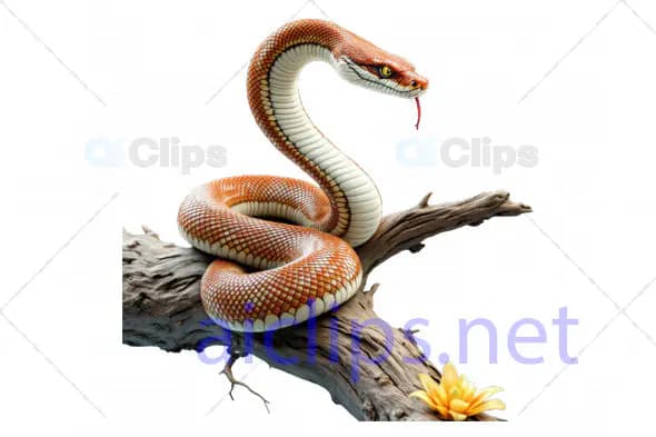 Vibrant 3D Snake on Branch with Flower Detail