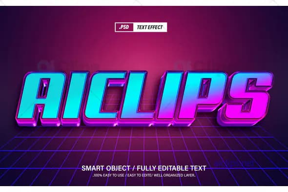 Neon Grid Text Effect PSD