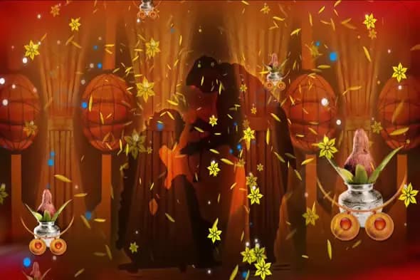 Sacred Wedding Ritual Animation with Floral Petals and Lamps